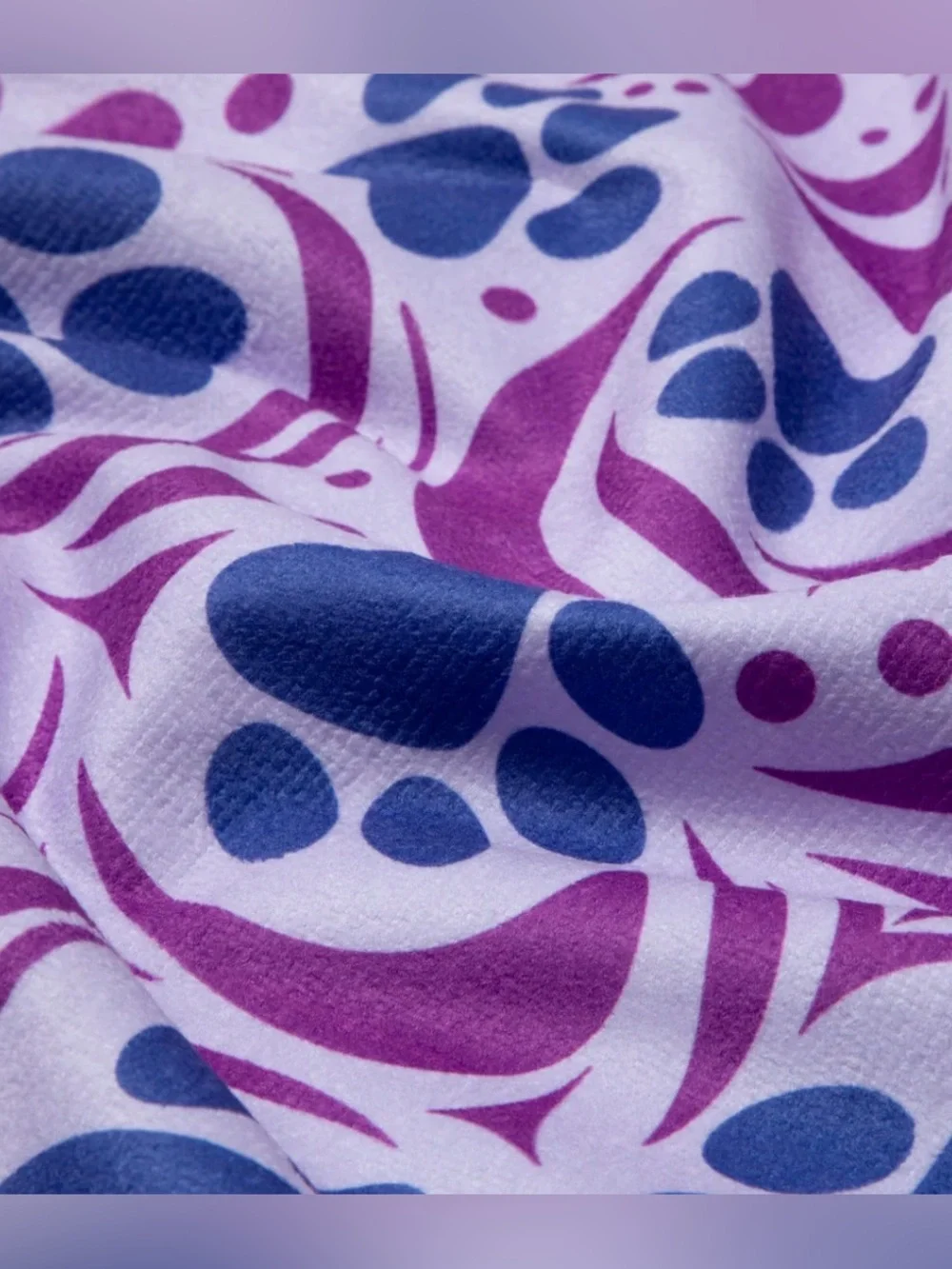 Whimsical Purple Paw Print Microfiber Beach Towel With Drawstring Carry Bag